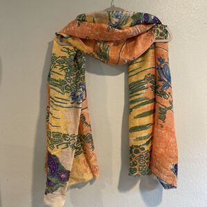 Tolani Linen Blend Scarf 24 X 70 In NWOT Orange Purple Paisley Art Abstract Fall